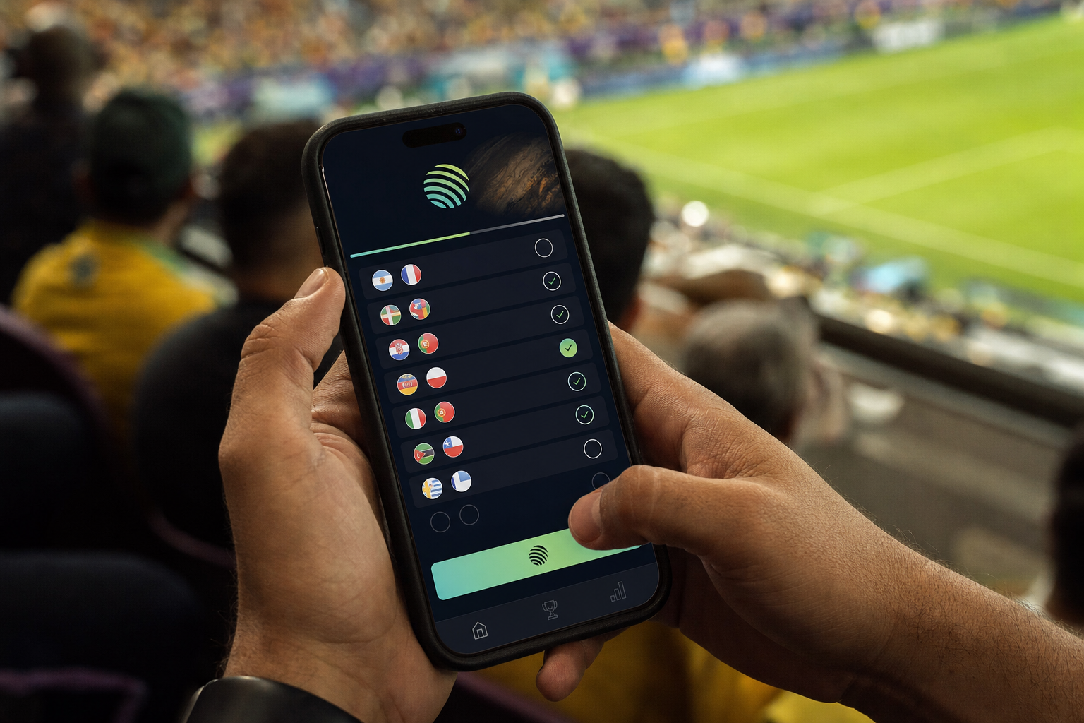 Picking 5 group-stage matches in Jupiter World Cup Challenge on phone - POOL BTC
