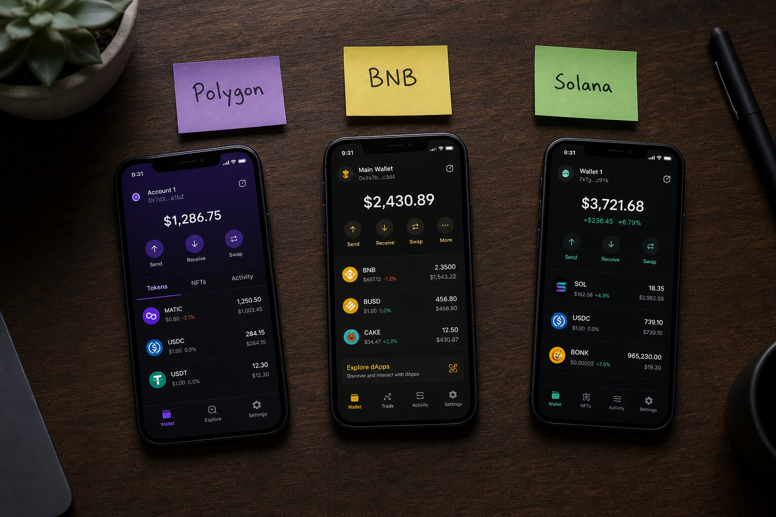 Три смартфона с кошельками для Polygon, BNB Chain и Solana - POOL BTC