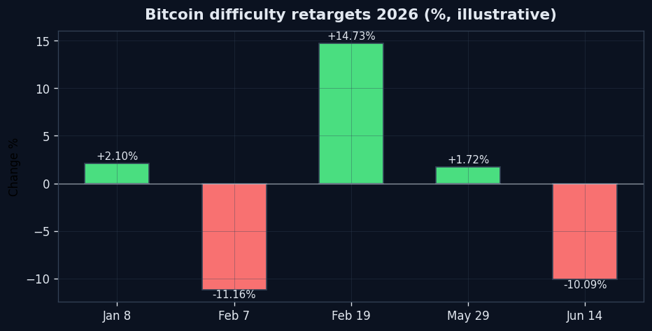 Bitcoin difficulty retargets in 2026 chart - POOL BTC